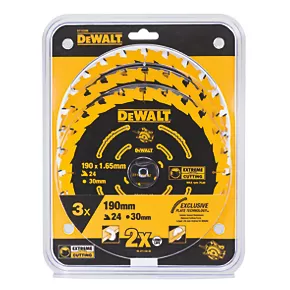 DeWalt Wood Extreme Circular Saw Blades 190 x 30mm 24T 3 Pack 4 DeWalt Wood Extreme Circular Saw Blades 190 x 30mm 24T 3 Pack - Image 2
