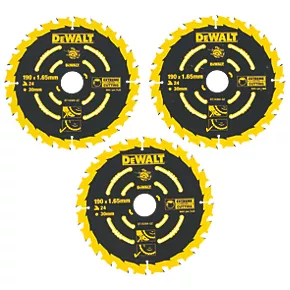 DeWalt Wood Extreme Circular Saw Blades 190 x 30mm 24T 3 Pack 3 DeWalt Wood Extreme Circular Saw Blades 190 x 30mm 24T 3 Pack