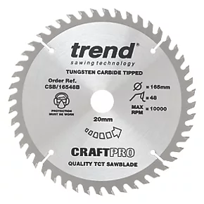 Trend CraftPo CSB/16548B Wood Plunge Saw Blade 165 x 20mm 48T 3 Trend CraftPo CSB/16548B Wood Plunge Saw Blade 165 x 20mm 48T