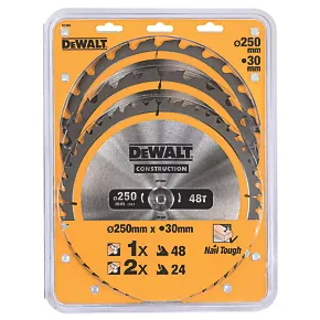 DeWalt Wood/Plastic Circular Saw Blade Set 250 x 30mm 24 / 48T 3 Pack 4 DeWalt Wood/Plastic Circular Saw Blade Set 250 x 30mm 24 / 48T 3 Pack - Image 2