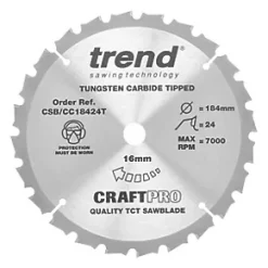 Trend CraftPo CSB/CC18424T Wood Crosscut Circular Saw Blade 184 x 16mm 24T