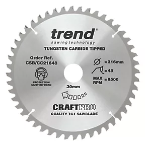 Trend CraftPo CSB/CC21648 Wood Crosscut Circular Saw Blade 216 x 30mm 48T 3 Trend CraftPo CSB/CC21648 Wood Crosscut Circular Saw Blade 216 x 30mm 48T