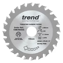 Trend CraftPo CSB/8524A Wood Thin Kerf Circular Saw Blade for Cordless Saws 85 x 15mm 24T