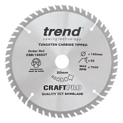 Trend CraftPo CSB/16552T Wood Thin Kerf Circular Saw Blade for Cordless Saws 165 x 20mm 52T