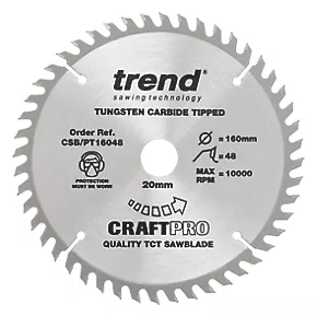 Trend CraftPo CSB/PT16048 Wood Plunge Saw Blade 160 x 20mm 48T 3 Trend CraftPo CSB/PT16048 Wood Plunge Saw Blade 160 x 20mm 48T